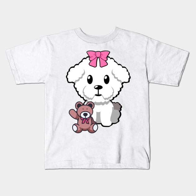 Funny Furry dog is holding a teddy bear Kids T-Shirt by Pet Station